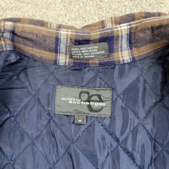 VTG Outdoor Exchange Flannel Shacket M Brown Blue Plaid Buttons Quilt Lined 90s - Picture 8 of 11
